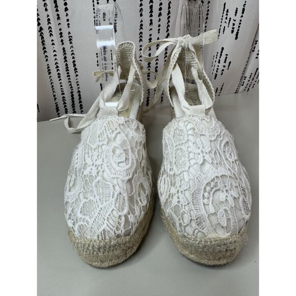 GAIMO Ankle Tie Wedge Espadrilles Sandals EU 40 US 9 Ivory Bridal Made In Spain - Picture 2 of 16